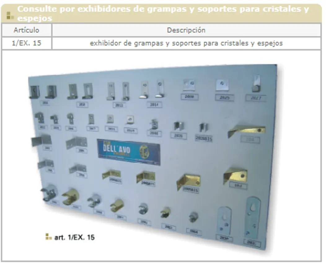Ficha de catálogo de Soportes y grampas para espejo